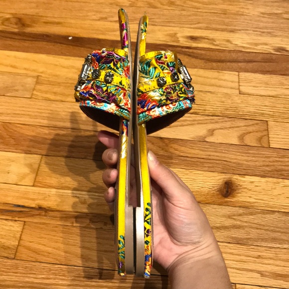 Pomona Jewel Funky Bright Neon Slide Embellished Flats Rhinestone SlipOn Crystal - Picture 4 of 9